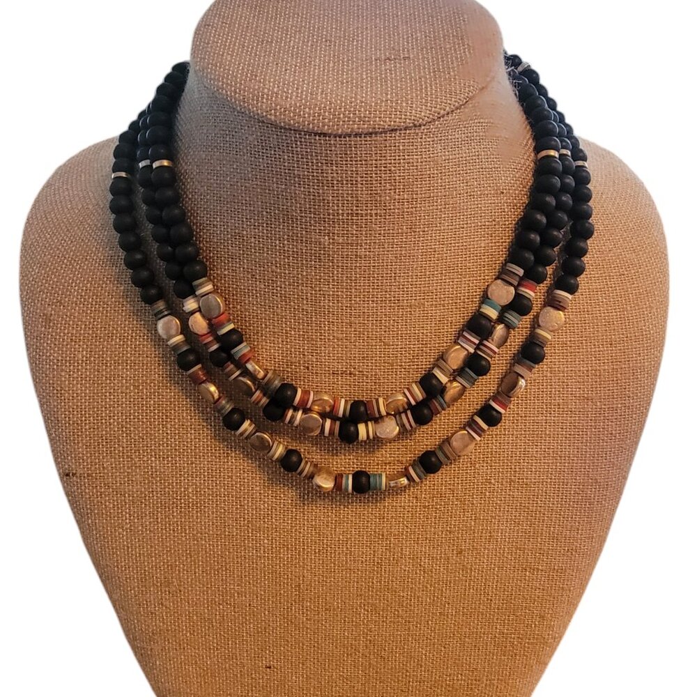 Meghan Browne Style Ethan Black 3 Strand Layered Beaded Necklace